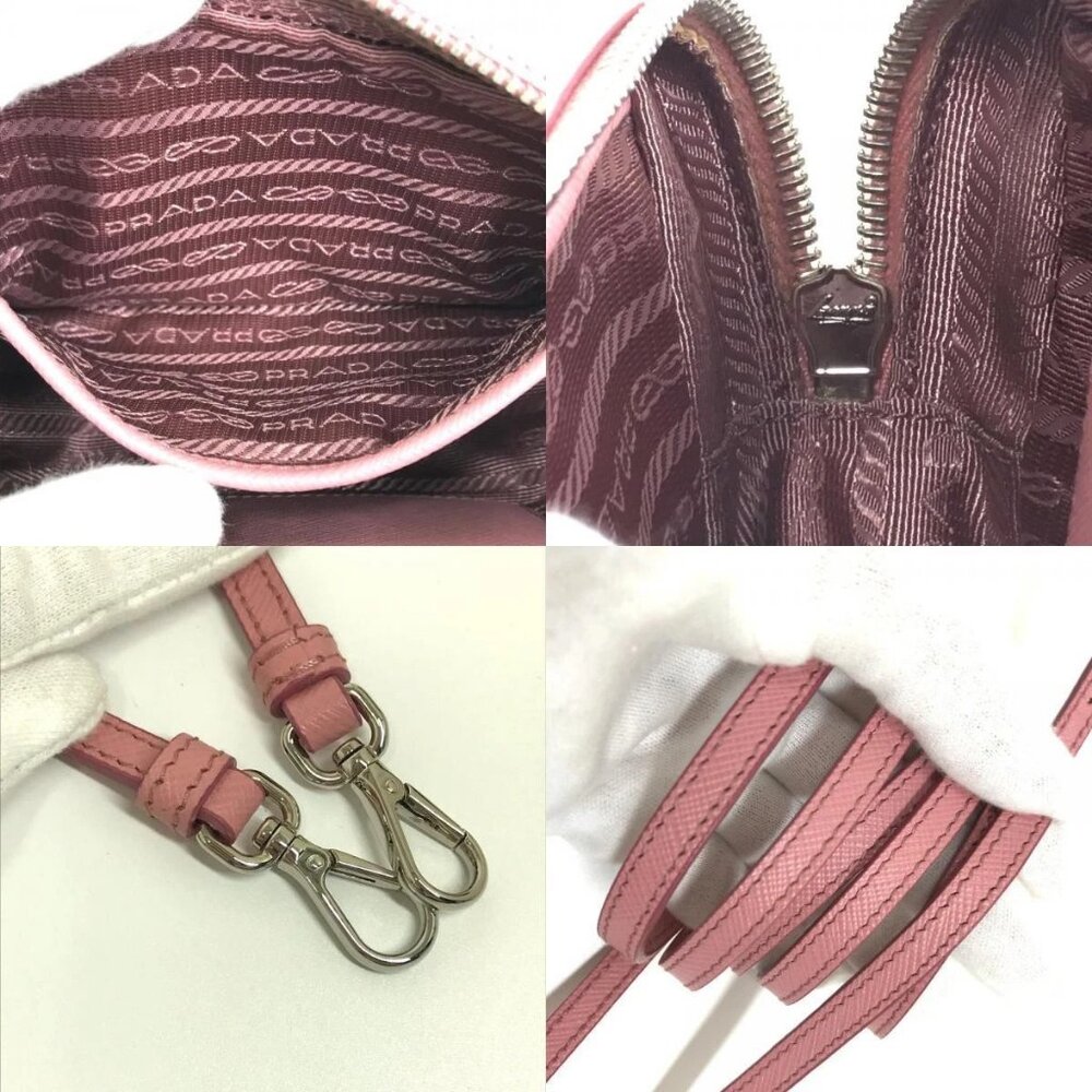 PRADA 1NF674 logo Shoulder pouch Cluch Bag Shoulder Bag Safiano Leather pink - Picture 13 of 13